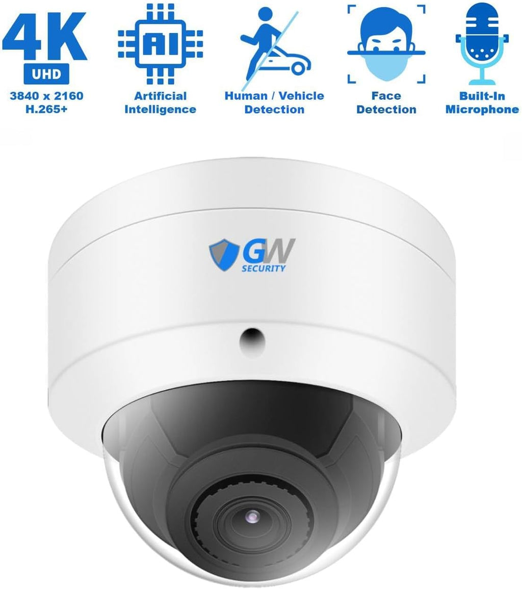GW Security 16 Channel 12MP NVR UltraHD 4K Face/Human/Vehicle Detection PoE Security Camera System with 16 x 8MP IP Microphone AI Dome Camera, 100ft Night Vision, Outdoor/Indoor Surveillance Camera