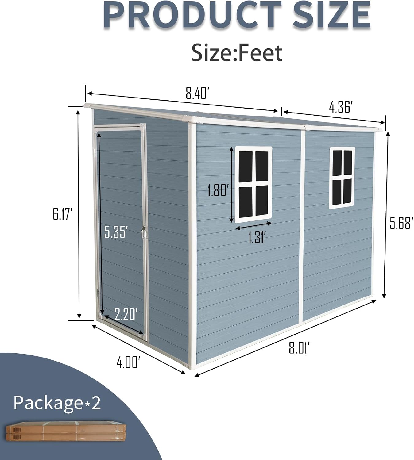 Ball & Cast 8x4 FT Resin Outdoor Storage Shed with Waterproof Floor and 2 Window,Garden Organizer Tool House w/Lockable Doors & Ventilation,Cabinet for Patio,Lawn,Grey