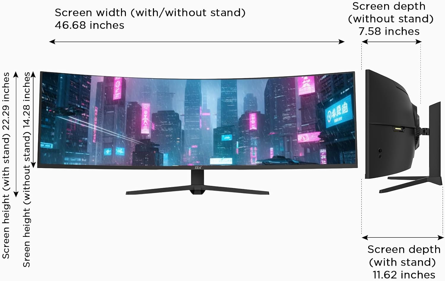 ZZA 49' Curved Gaming Monitor, 5K UHD (5120x 1440) VA Display, 1500R Immersion, 165Hz Refresh Rate, Advanced Computer Screen, Supports AMD FreeSync Premium, 120% sRGB Color Gamut,HDMI 2.0/DP1.4