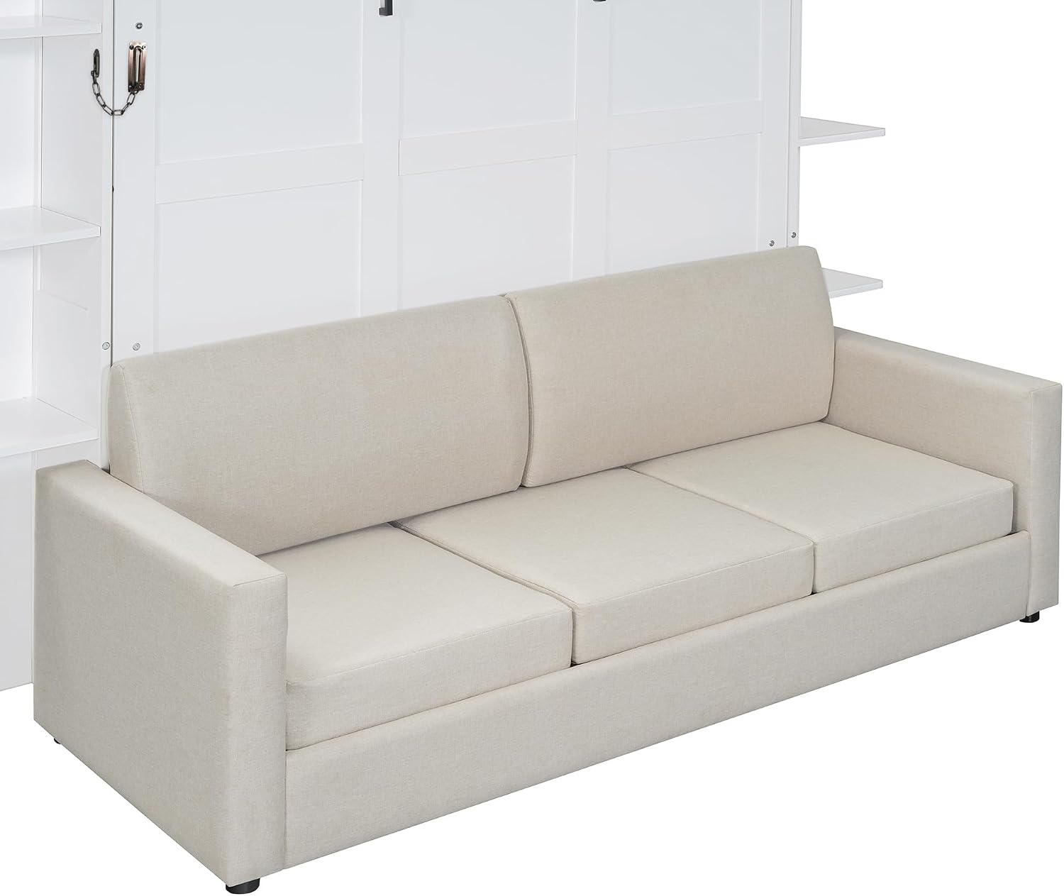 Merax Queen Size Murphy with Sofa and Shelves for Bedroom or Guestroom Wall Bed Space Saving Hidden Bed,No Need Fix to The Wall,Gray