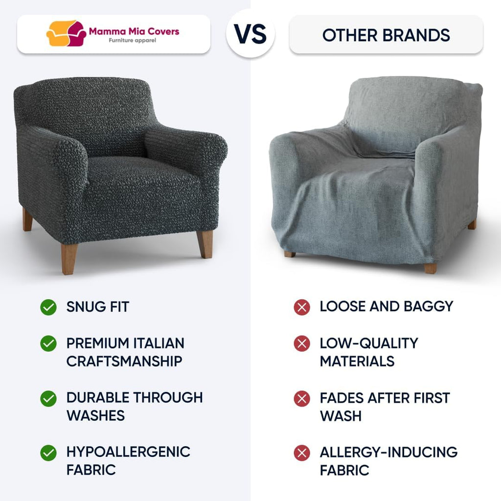 PAULATO BY GA.I.CO. Chair Cover - Armchair Cover - Armchair Slipcover - Soft Fabric Slipcover - 1-Piece Form Fit Stretch Stylish Furniture Protector - Microfibra Collection - Ash (Chair)