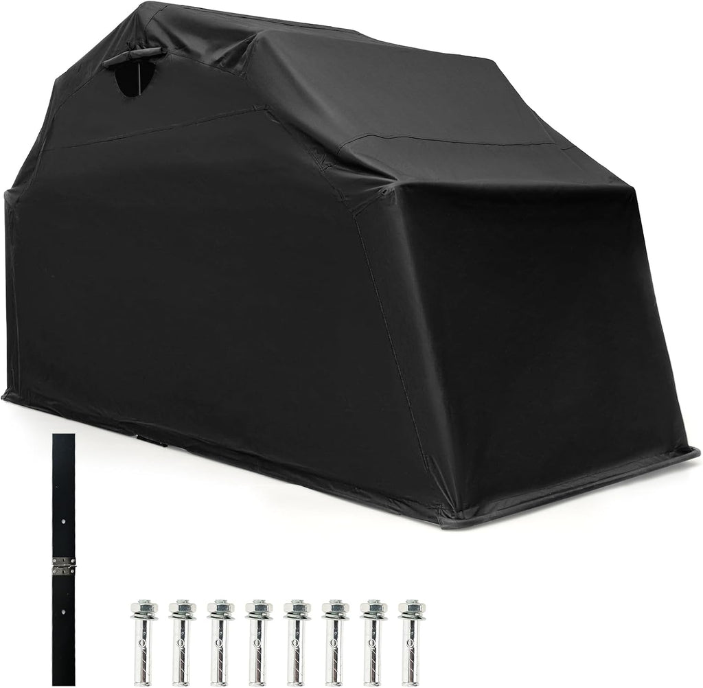 Tangkula Motorcycle Shed - Waterproof Garage with 600D Oxford Cover, Ventilation Window, Heavy Duty Storage for Motorbike, Scooter, Vehicles, 136' x 54' x 75'