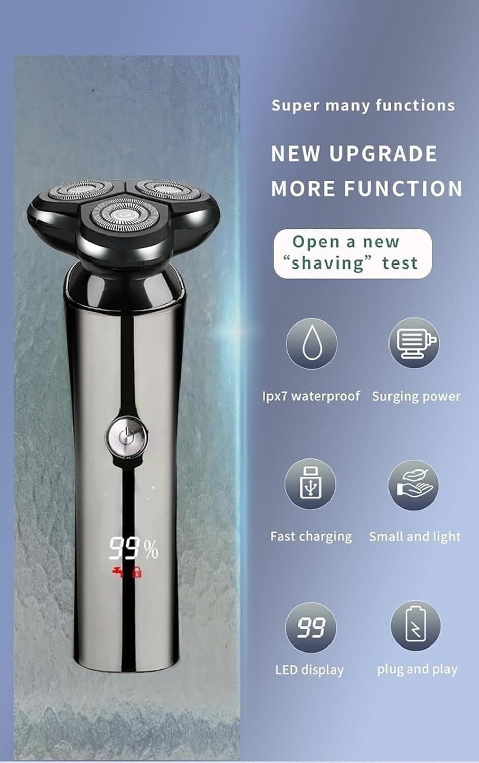 Electric Razor for Men, Electric Shaver Men Rechargeable Rotary Floating Razor Beard Hair Trimmer LCD Display Shaving Machine Wet and Dry