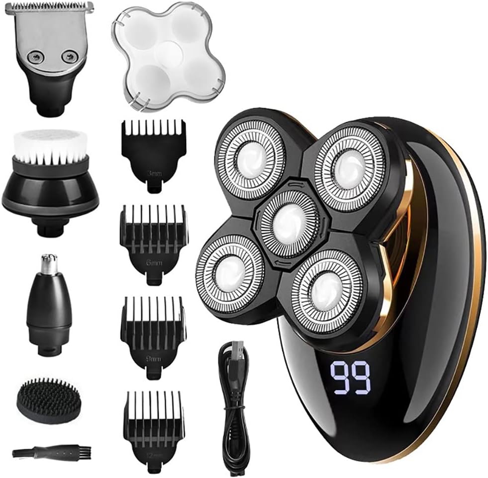 Electric Razor for Men, 5 IN 1 Electric Shaver For Men Beard Hair Trimmer Electric Razor 5D Floating 5-Blade Heads Electric Nose Hair Trimmer Rechargeable