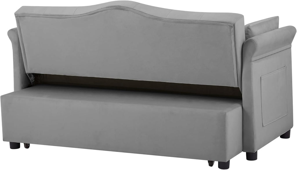 Auvsoce 57'' Convertible Sleeper Sofa Bed with Adjustable Backrest, Chaise Lounge, 2 Pillows & Side Storage Pockets – Stylish & Functional Furniture for Living Room or Small Spaces (Grey Sofa Bed)