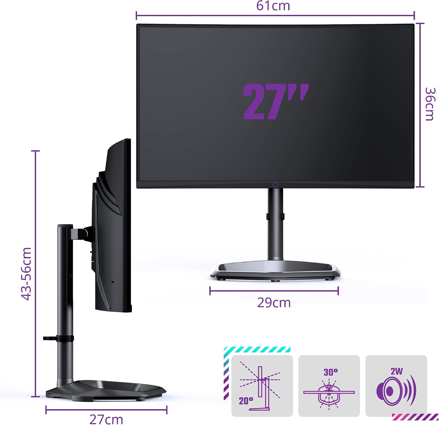 Cooler Master 27-inch Curved Frameless 240Hz FHD 1920 x 1080 Desktop Gaming PC Monitor, VA 8bit w/Quantum dot, 0.5ms (MPRT), Curve 1500R, Adaptive Sync, DP 1.2 * 1 + HDMI 2.0 * 2, VESA Mount