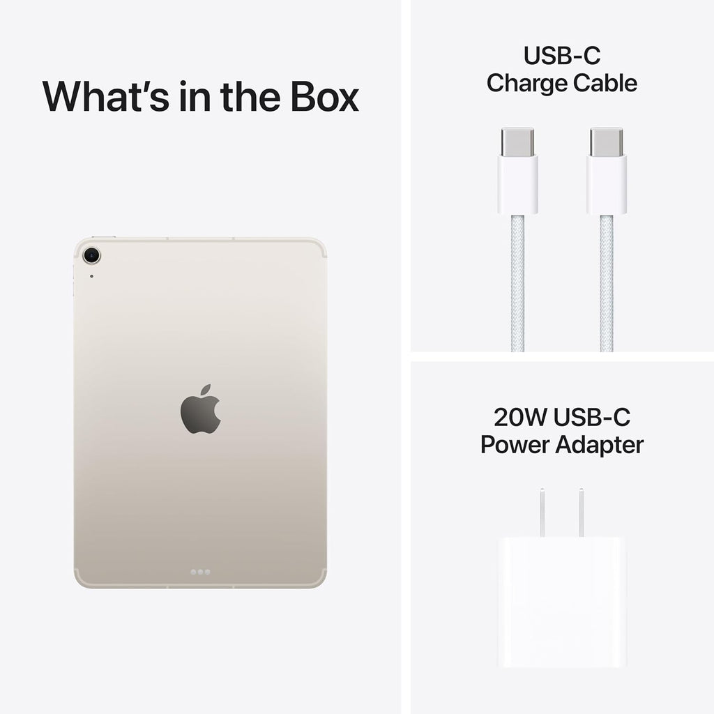 Apple iPad Air 11-inch with M3 chip Built for Apple Intelligence, Liquid Retina Display, 1TB, 12MP Front/Back Camera, Wi-Fi 6E + 5G Cellular, Touch ID, All-Day Battery Life — Starlight