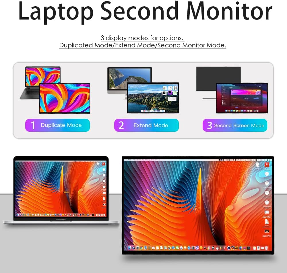 18' 1920x1200 Ultra Thin Portable Gaming Monitor Widescreen 100% sRGB 400Nits VESA USB-C External Display, Built-in Speakers (18' 1200P 120Hz No Touch)