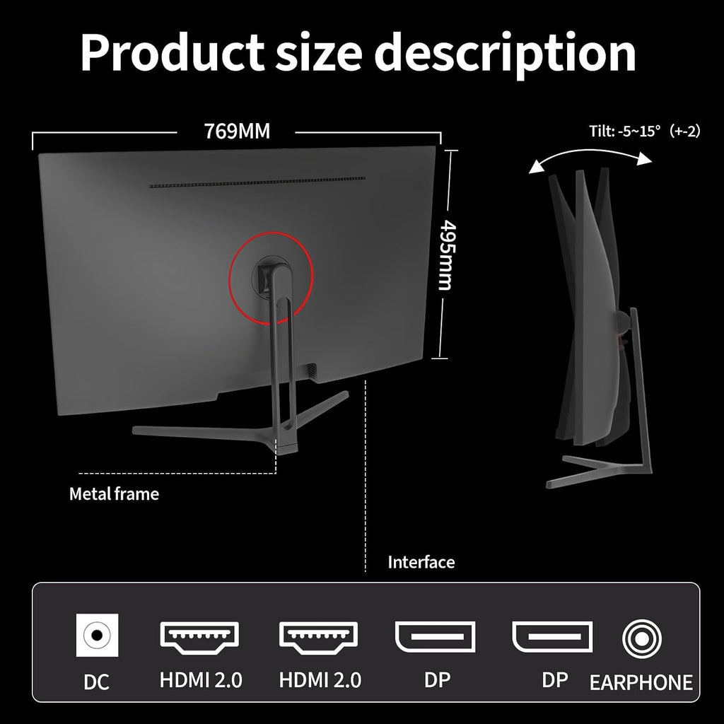 ZZA Computer Monitor 32 Inch Gaming Monitor 4K UHD (3840×2160p) Ultra-Clear IPS Screen, 100% sRGB, HDR10, 178° Viewing Angle, Display Port/HDMI, Compatible with Wall mounting 75 * 75MM