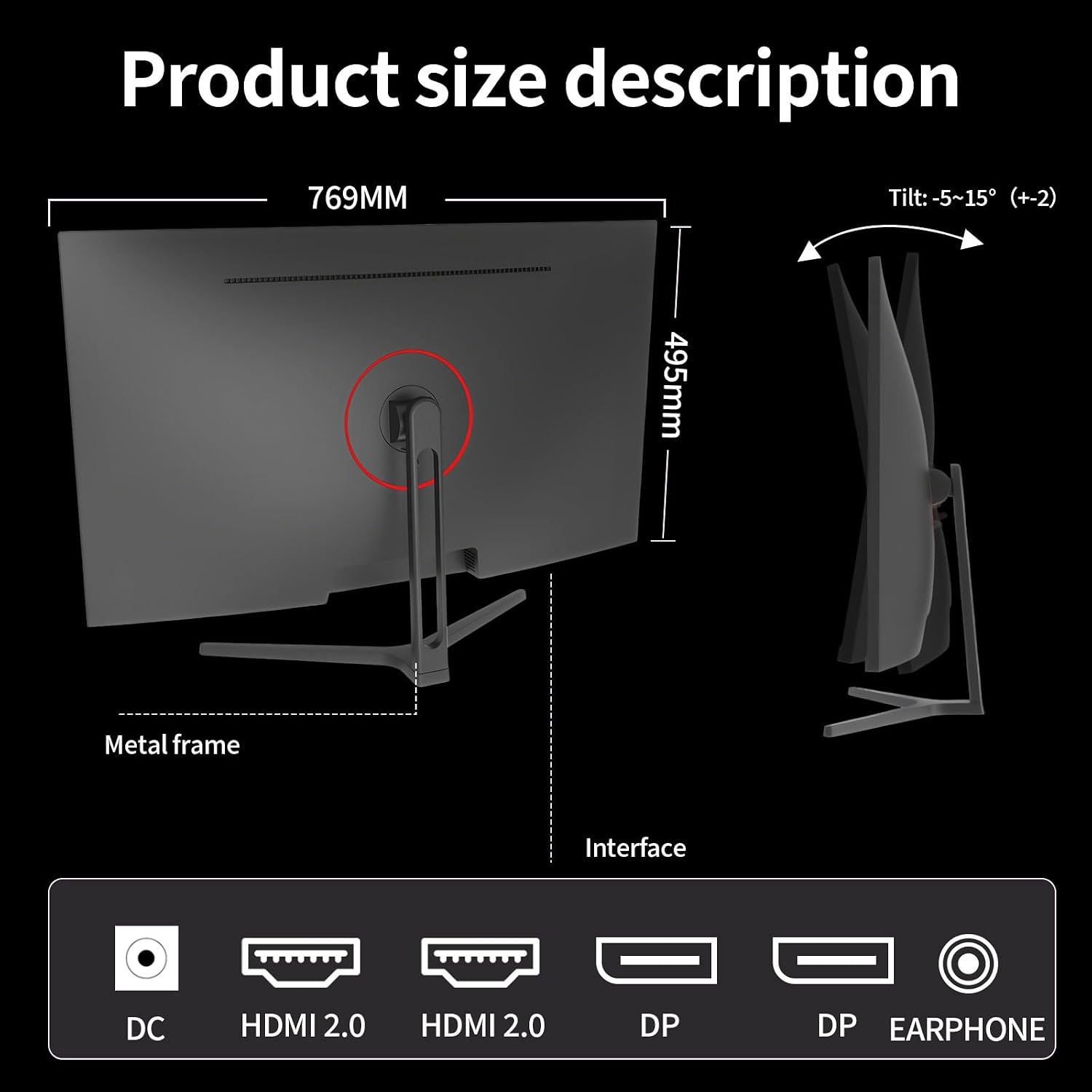 ZZA Computer Monitor 32 Inch Gaming Monitor 4K UHD (3840×2160p) Ultra-Clear IPS Screen, 100% sRGB, HDR10, 178° Viewing Angle, Display Port/HDMI, Compatible with Wall mounting 75 * 75MM