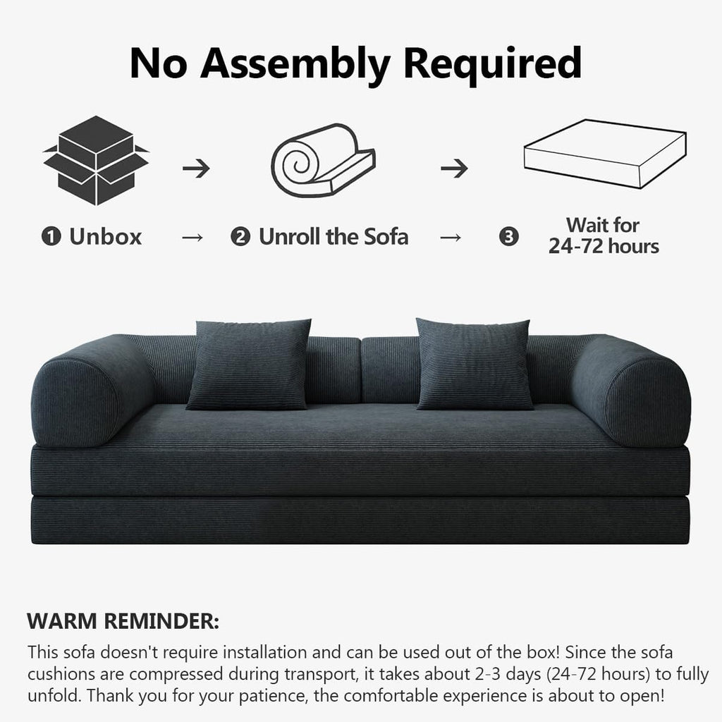 78.8' Modular Sofa Bed - 4-in-1 Convertible Design with Corduroy Fabric and High Density Sponge, Removable Cover and Fixed Frame