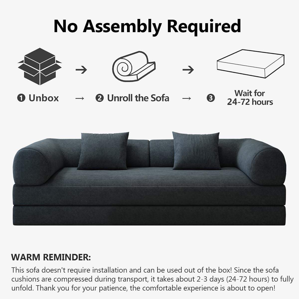 78.8' Modular Sofa Bed - 4-in-1 Convertible Design with Corduroy Fabric and High Density Sponge, Removable Cover and Fixed Frame