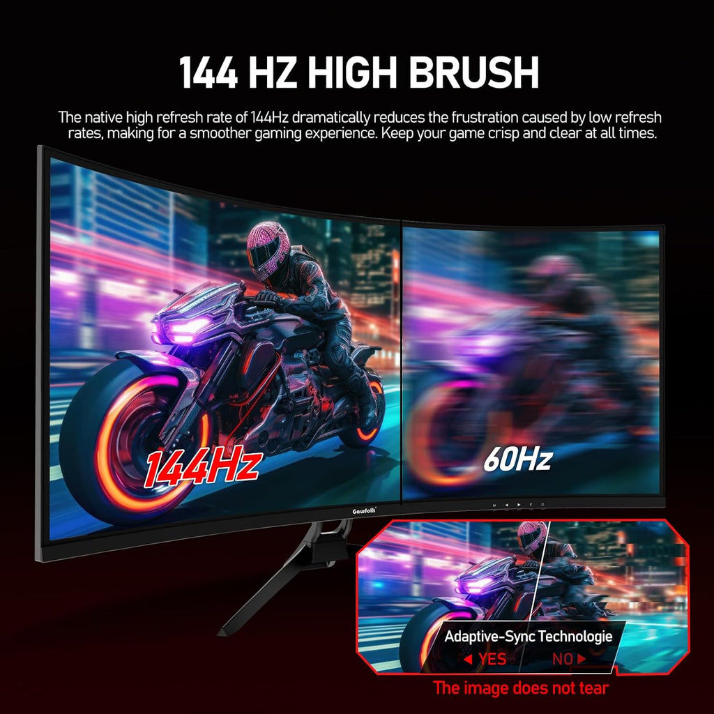 Gawfolk 34 Inch Ultrawide Curved 144Hz Gaming Computer Monitor 1500R PC Screen,21:9 UWQHD (3440x1440),Adaptive Sync,178° Viewing Angle,Display Port、HDMI2.0,Compatible with wall mounting - Black