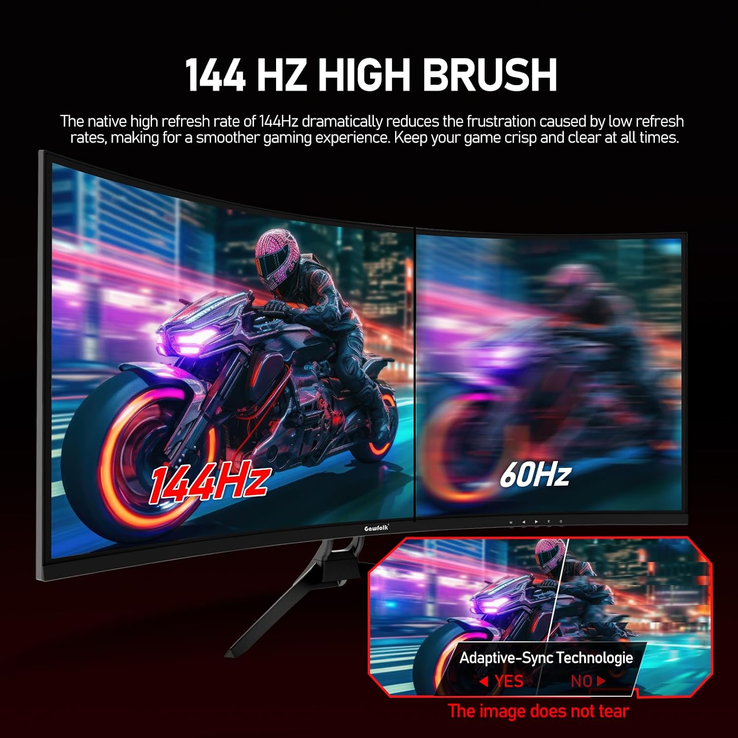 Gawfolk 34 Inch Ultrawide Curved 144Hz Gaming Computer Monitor 1500R PC Screen,21:9 UWQHD (3440x1440),Adaptive Sync,178° Viewing Angle,Display Port、HDMI2.0,Compatible with wall mounting - Black
