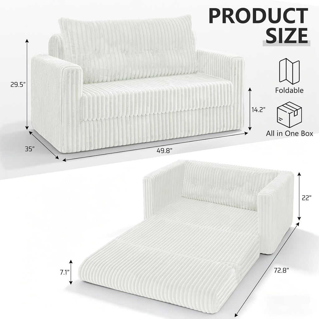 HABUTWAY Folding Sofa Bed, 2 in 1 Convertible Sleeper Chair with Pillow, Portable Fold Out Chair Bed with Armrest, Comfy Floor Couch, Lazy Sofa for Living Room Bedroom Dorm Home Office, Beige