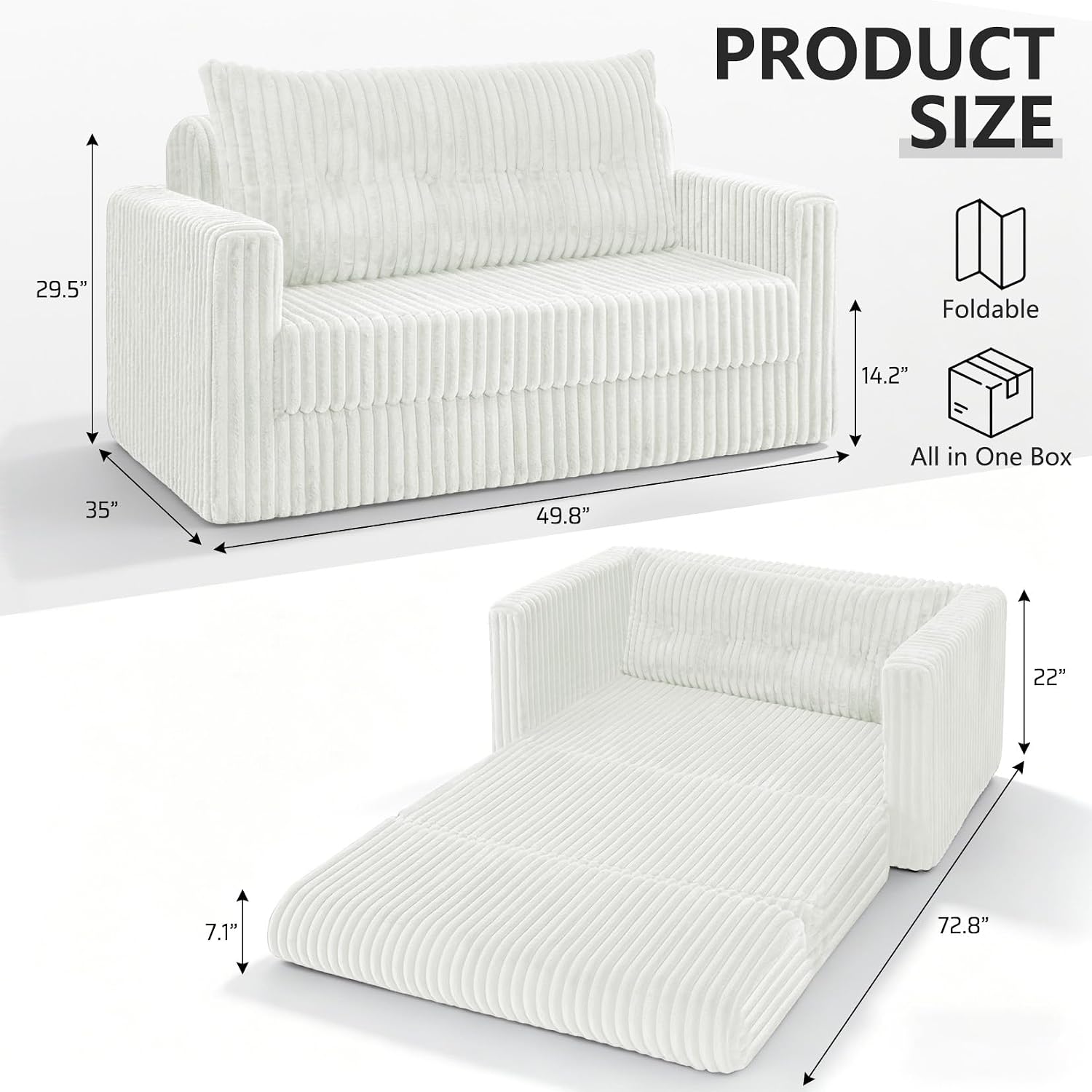 HABUTWAY Folding Sofa Bed, 2 in 1 Convertible Sleeper Chair with Pillow, Portable Fold Out Chair Bed with Armrest, Comfy Floor Couch, Lazy Sofa for Living Room Bedroom Dorm Home Office, Beige