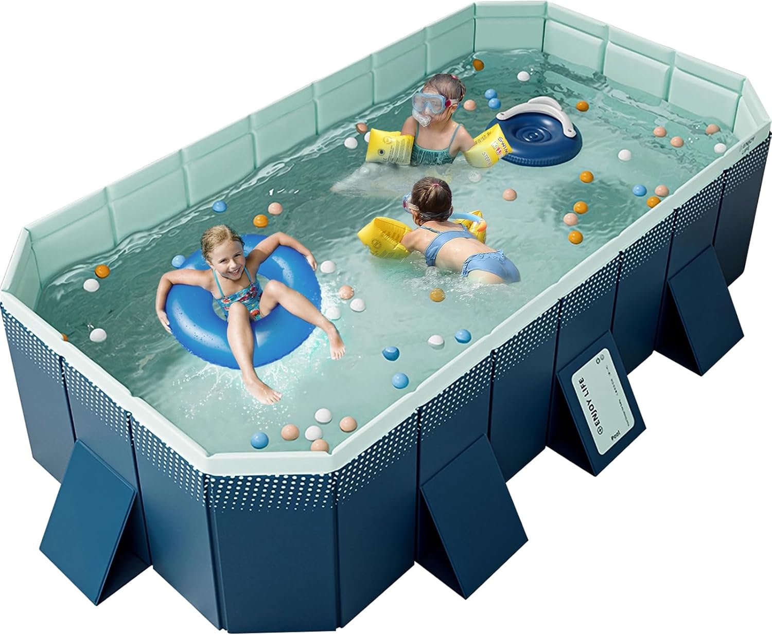 WIRHAO Foldable Non-Inflatable Kids' and Adults' Outdoor Swimming Pool Hard Plastic Shell Kid Pool for Backyard Dog Pools (113' x 66' x 20')
