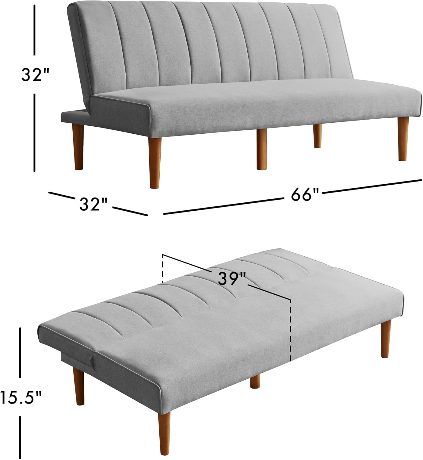 HomePop Upholstered Bergen Convertible Futon Sofa Bed, Modern Sofa Couches for Living Room, Small Spaces, Dorm, Apartment, Gray Woven