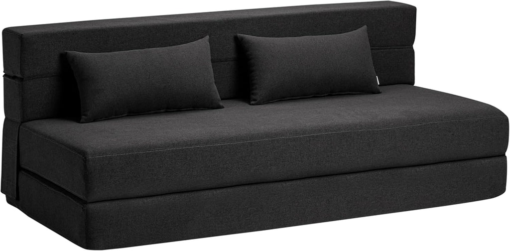 SUYOLS Convertible Folding Sofa Bed - Chair Bed Sleeper with Pillow, Modern Linen Fabric Fold Out & Futon Couch, Foldable Mattress for Living Room/Dorm/Guest Use/Home Office, Queen Size, Dark Gray