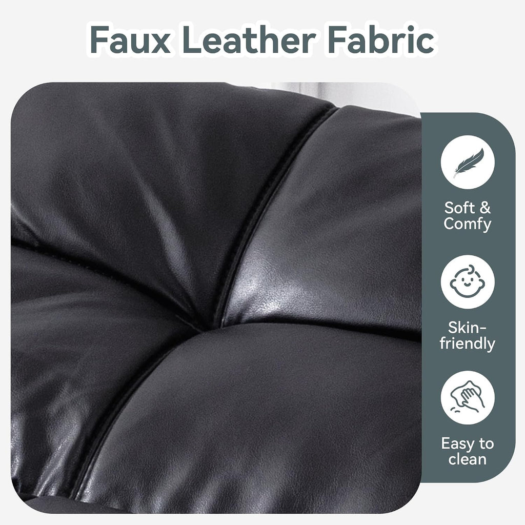 Futon Sofa Bed Convertible Couch, Black Faux Leather Sofa Bed with Memory Foam, Adjustable Backrest & Armrests, Multifunctional Small Loveseat Sleeper Sofa for Living Room, Apartment, Office