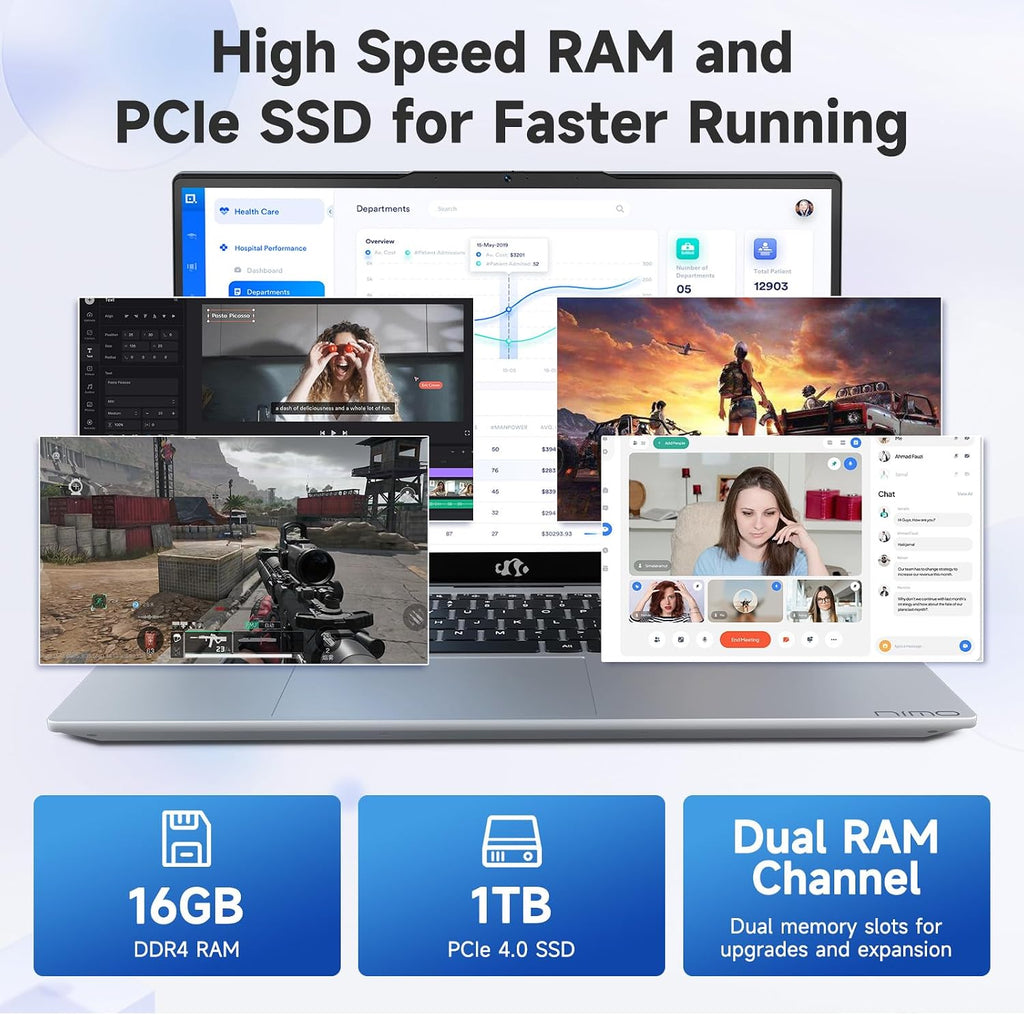 NIMO 15.6' IPS FHD-Business-Laptop, Intel 6 Core i3-1215U 16GB RAM 1TB SSD (Beat i5-1135G7, Up to 4.4GHz) Laptop-Computer with Fingerprint Backlit Keyboard 65W Type C Wi-Fi 6 Numpad Win 11