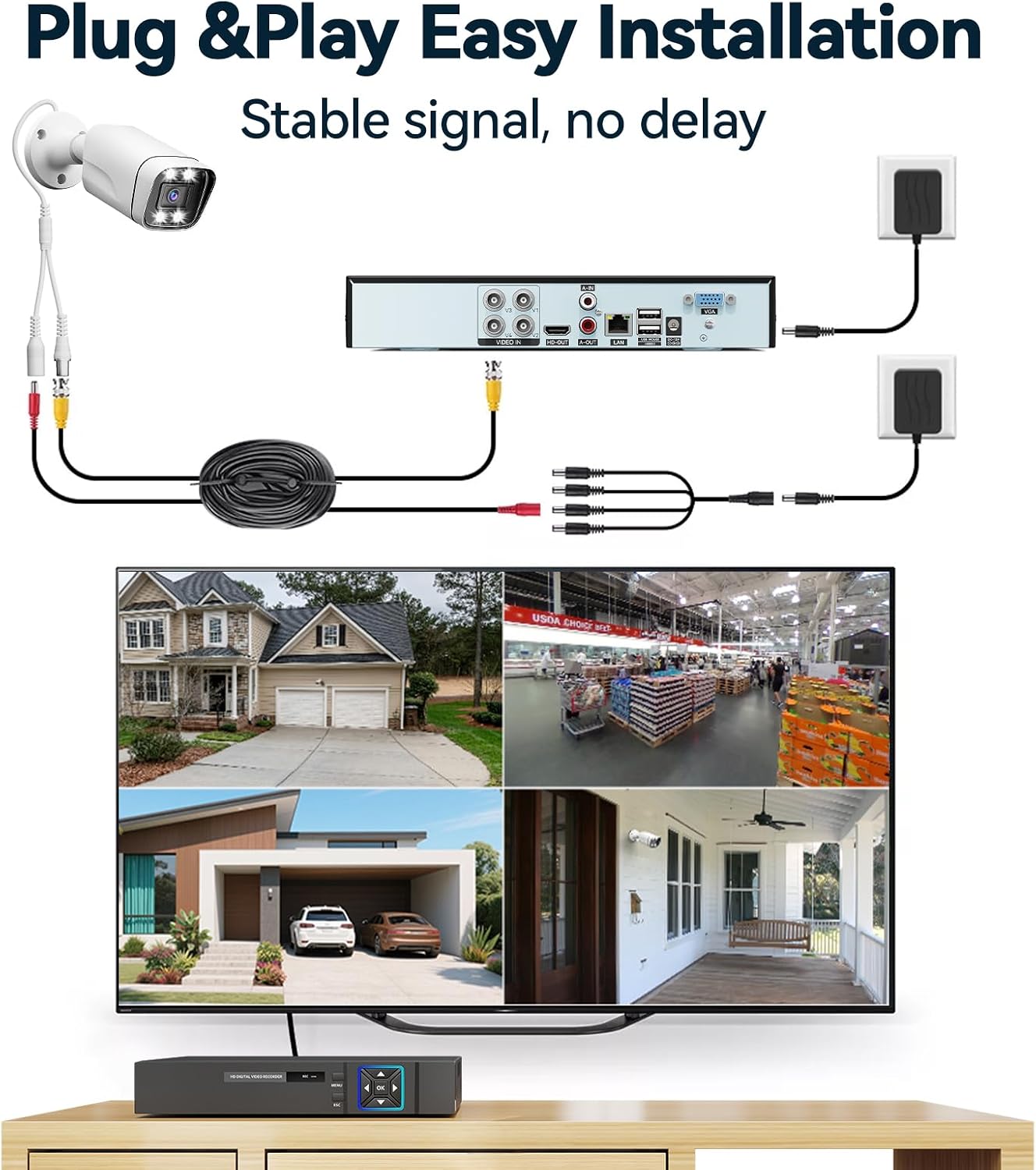 Wired Security Camera System, 4CH 5MP Lite AHD TVI DVR Recorder Surveillance DVR Kit, 4 x 5MP Dual Light CCTV Camera for Outdoor Use, Metal Shell, Smart Color Night Vision, Motion Detection, 500G HDD