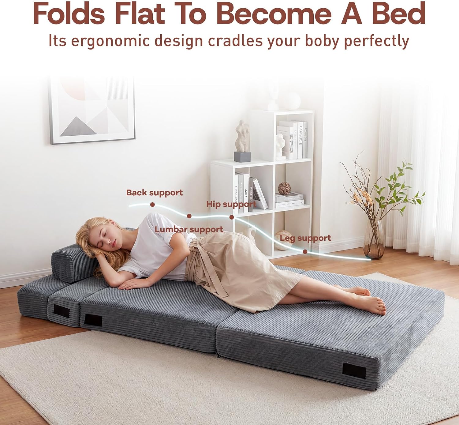 YEPDIN Folding Sofa Bed,Convertible Sofa Bed with Armrest Foldable Sleeper Chair, Portable Folding 4-in-1 Floor Sofa with Convertible Lounge Chair for Living Room,Bedroom,Washable Cover,Grey Single
