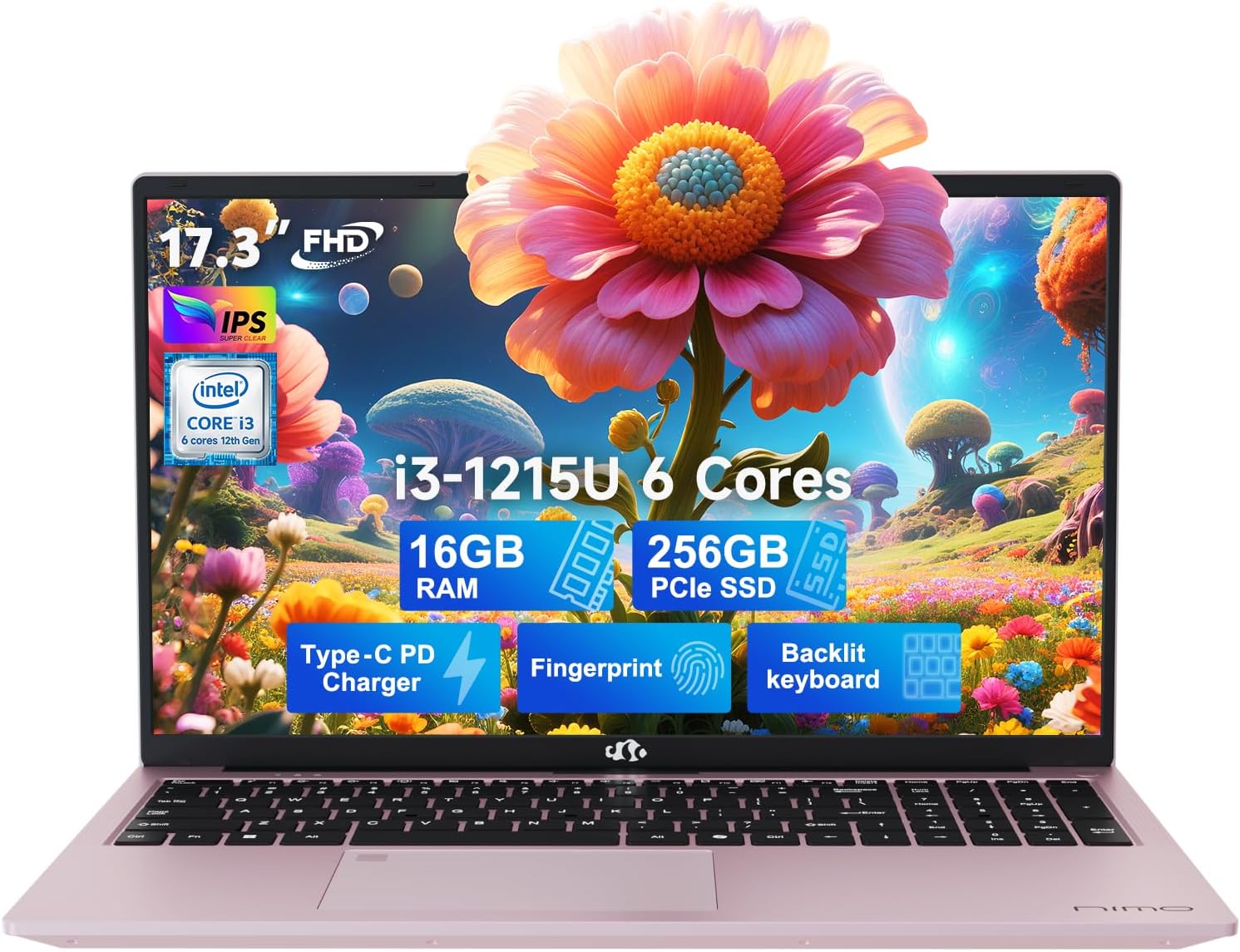 NIMO 17.3' IPS FHD-Business-Laptop, Intel 6 Core i3-1215U (Beat i5-1135G7 Up to 4.4GHz) Computer with 65W Type C 16GB RAM 256GB SSD Fingerprint Backlit Keyboard Wi-Fi 6 Numpad Win 11