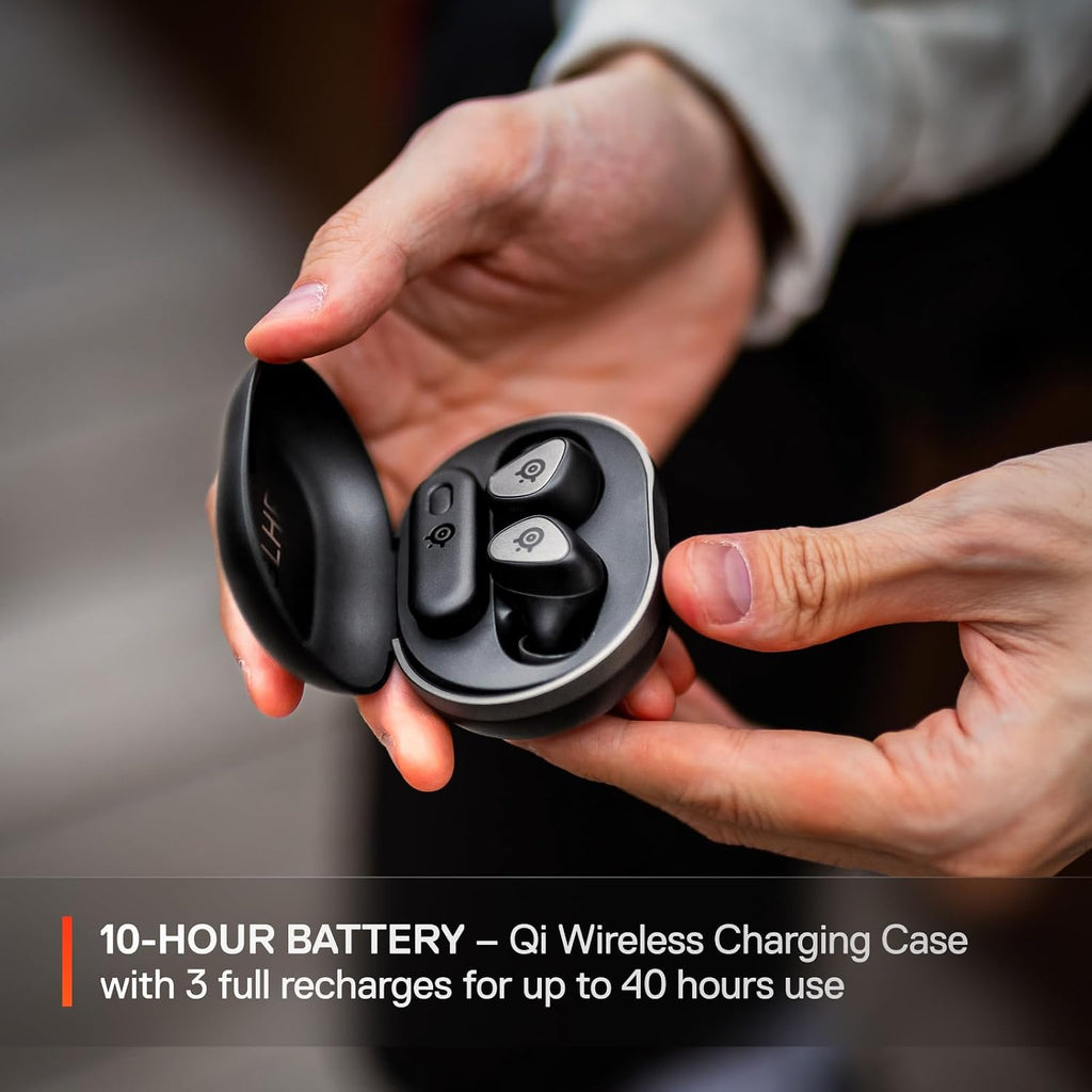 SteelSeries Arctis GameBuds for PlayStation/PC/Switch/Mobile — 2.4GHz + Bluetooth 5.3 Earbuds — ANC — Mobile App Sound Presets — Water Resistant IP55 — 40H Battery with Qi Charging Case - Black