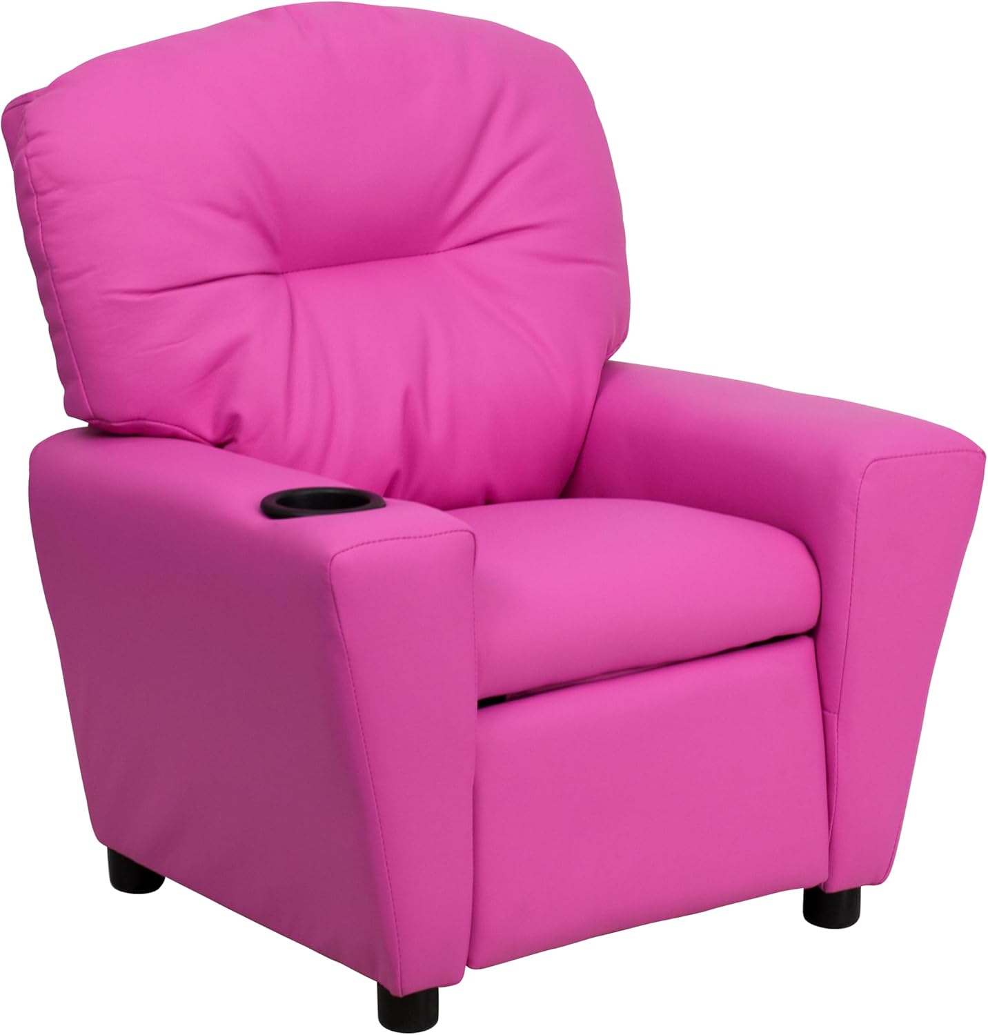 Flash Furniture Chandler Vinyl Kids Recliner with Cup Holder and Safety Recline, Contemporary Reclining Chair for Kids, Supports up to 90 lbs., Hot Pink