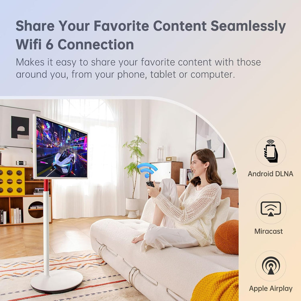 KTC 32 Inch MEGAPAD 4K Touchscreen Smart Portable TV Monitor with Android 13 Google EDLA-Certified, 9500mAh Built-in Battery Mobile Screen on Wheels, Wireless Remote Control, 8+128GB Octa-coreCPU