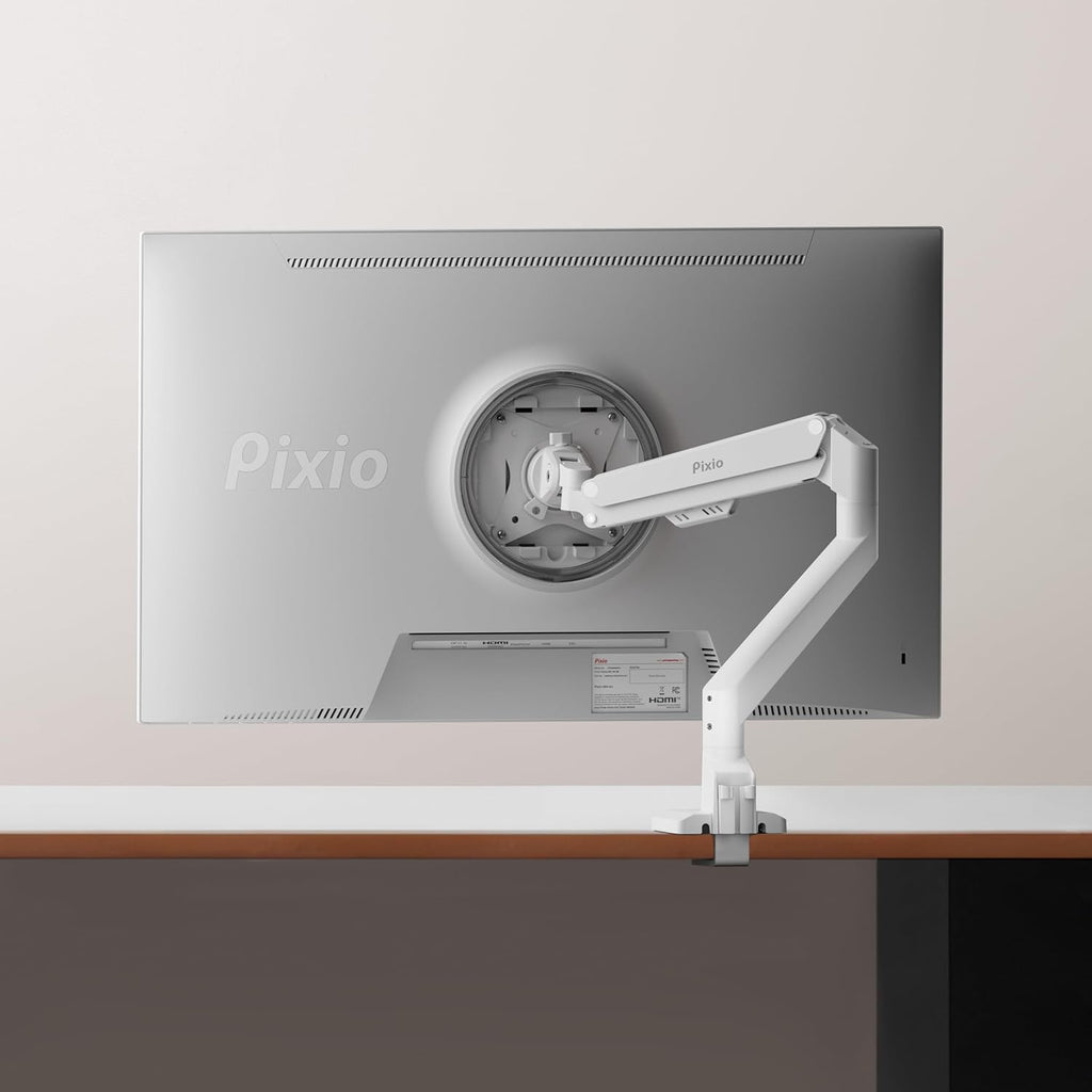 Pixio PXC278WAVE White 27 inch 180Hz Refresh Rate QHD 1440p Resolution 1650R Curve Fast VA Panel 1ms GTG Response Time HDR Curved Gaming Monitor and PS1S Wave White Single Monitor Arm