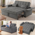 Gizoon 3 in 1 Convertible Sofa Bed, 63.6'' Pull Out Couch with Storage Armrests, Sofa Cama, Adjustable Backrest & Pockets, Linen Loveseat Sleeper for Small Apartment Living Room, Dark Grey