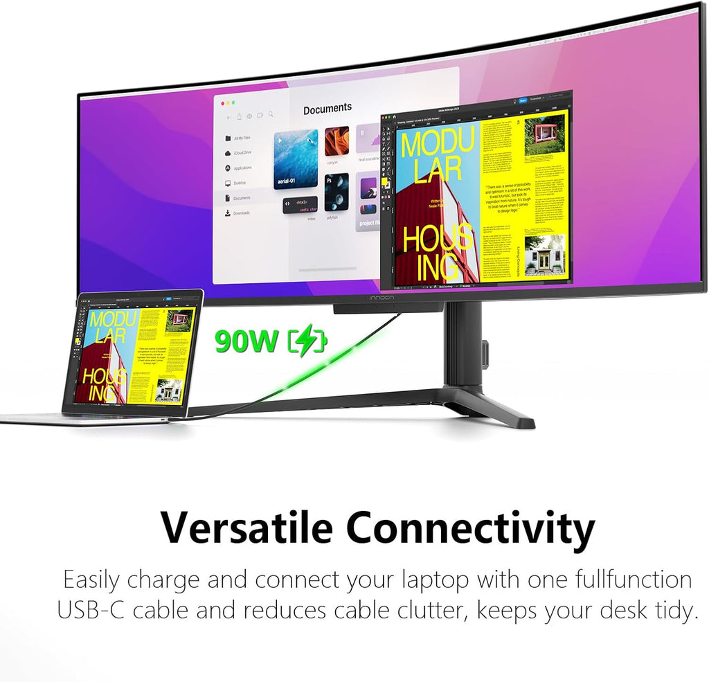 INNOCN 49' 49Q1S OLED Curved Gaming Monitor 5120 x 1440p 240Hz, 0.03ms, USB Type C 90W, HDMI 2.1, DisplayPort, USB Hub, Surrounding Speakers, Adaptive-Sync, Height Adjustable Stand, Black