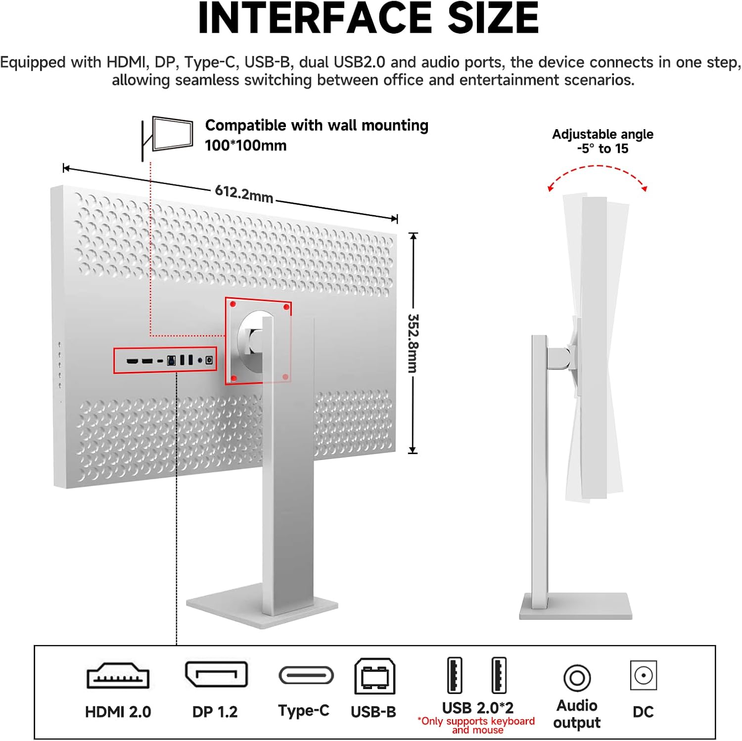 Gawfolk 27-inch IPS 4K UHD Computer Monitor, Ultra-Clear (3840×2160p) PC Screen, 100% sRGB, 100% DCI-P3, Type-C, Display Port, HDMI, Built-in Speakers, Supports Height Adjustment and Rotation - Black
