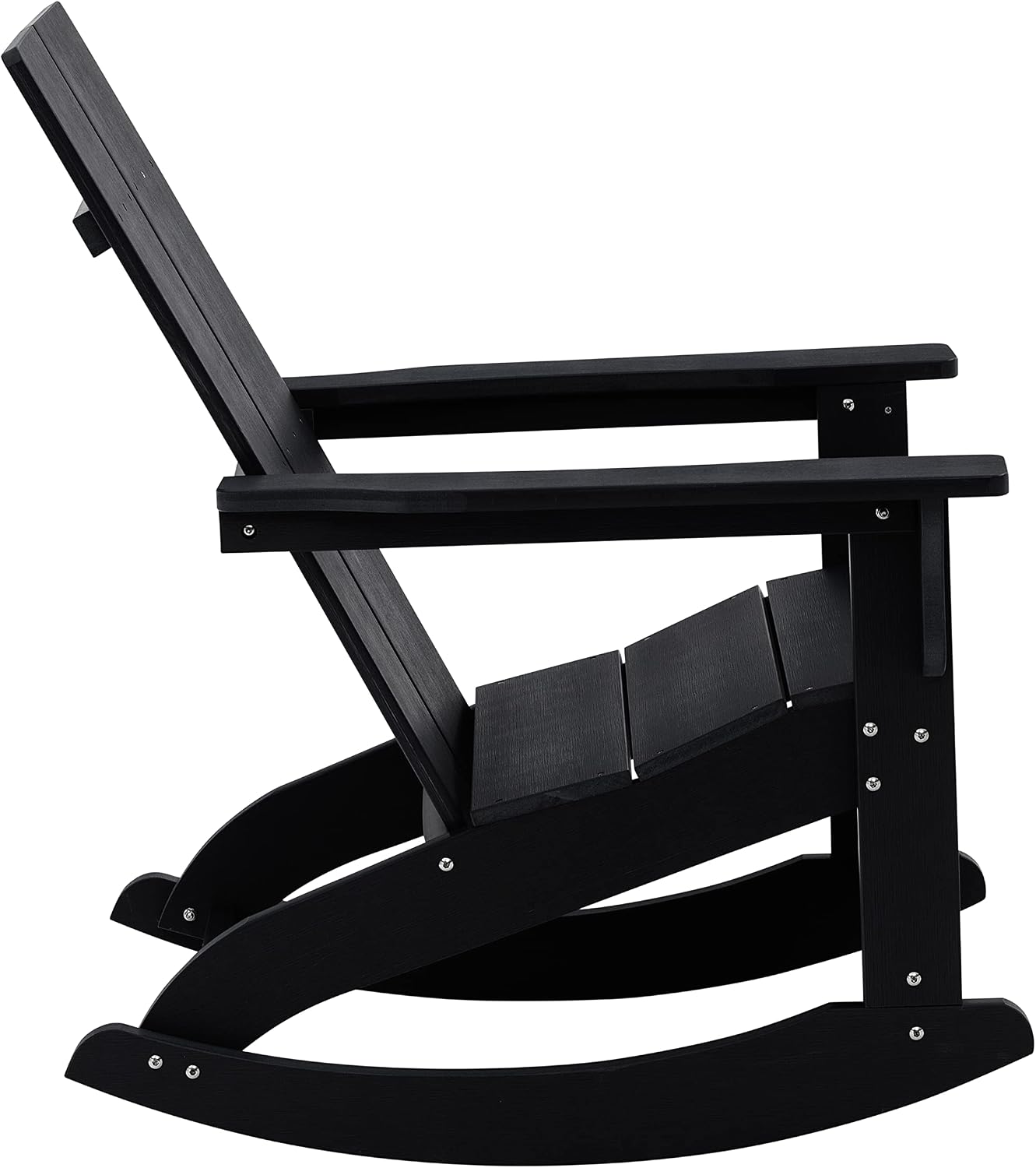 EMMA + OLIVER Harmon Adirondack Rocking Chair - Black Poly Resin - Suitable for Indoor/Outdoor Use - All Weather Materials - Easy Assembly - 350 lb. Weight Capacity