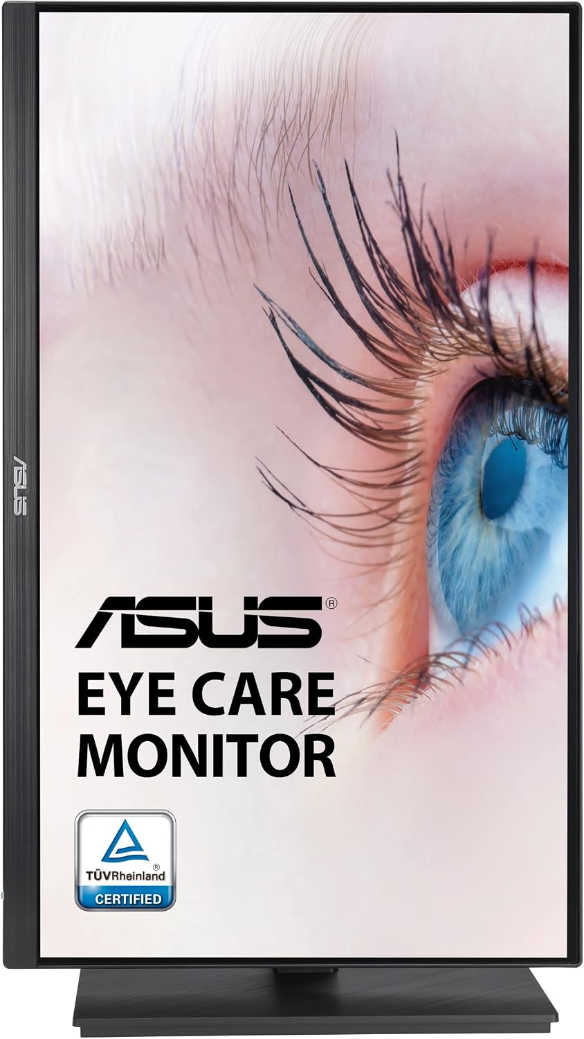 ASUS 24' 1080P Monitor (VA24EQSB) - Full HD, IPS, 75Hz, Built-in Speakers, Eye Care, Low Blue Light, Flicker Free, VESA Mountable, Height Adjustment, Frameless, DisplayPort, HDMI, VGA, USB Hub,Black