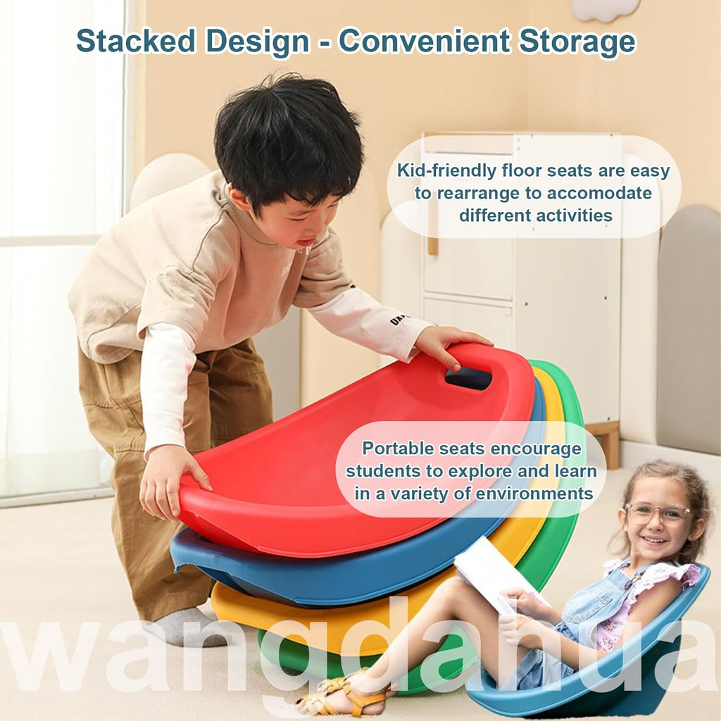 4-Packs Scoop Rocker Chair for Kids, Toddler Reading Chair with Back Support, Plastic Scoop Rockers for Classroom, Lightweight Wiggle Floor Chair Sensory Balance Wobble Seat,4pcs