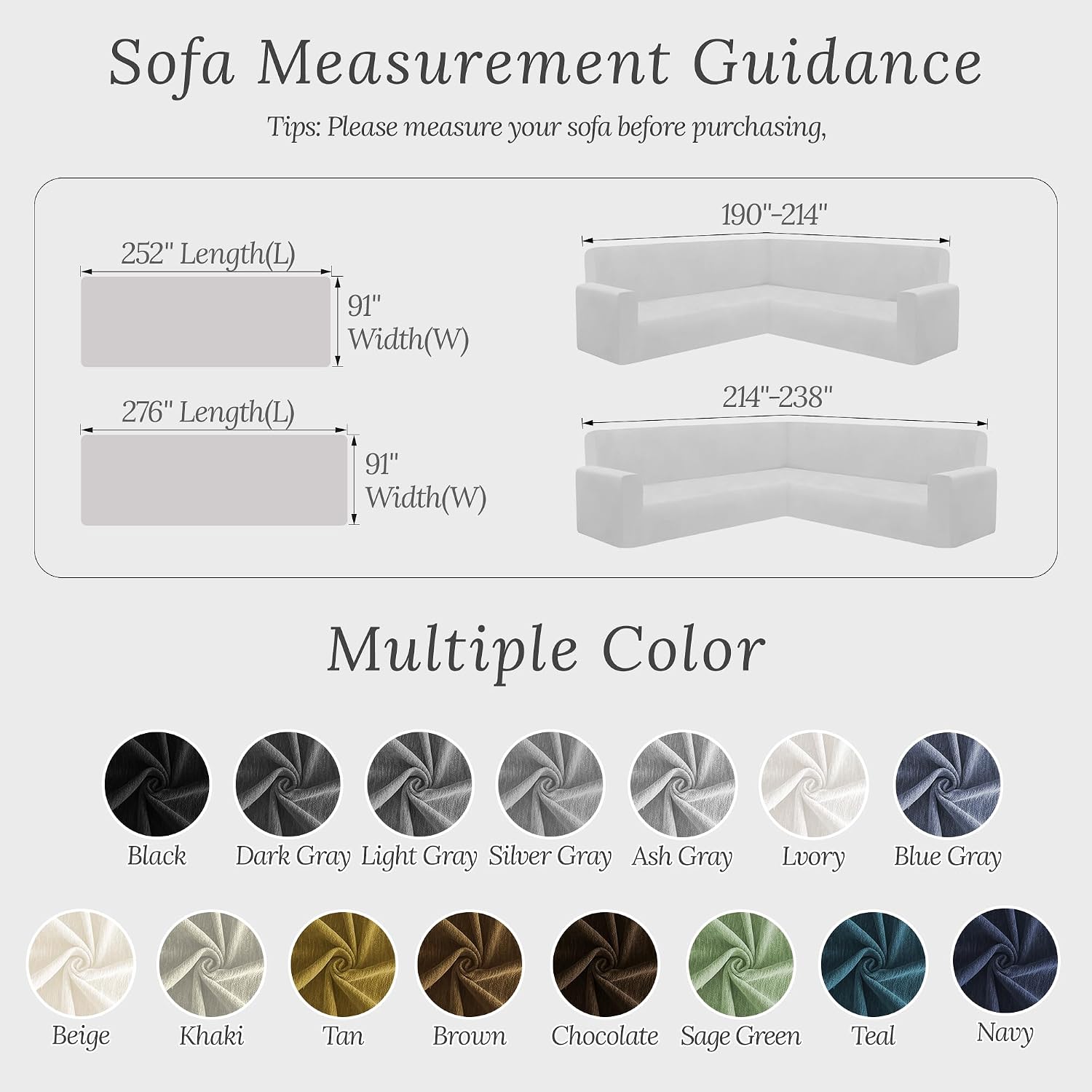 HDCAXKJ Corner Sectional Couch Covers for Dogs L Shape Sofa Cover with Tassel Chenille Super Soft Non Slip U Shaped Couch Cover Blanket Washable Sectional Slipcover Protector (Dark Gray, 91x276 inch)