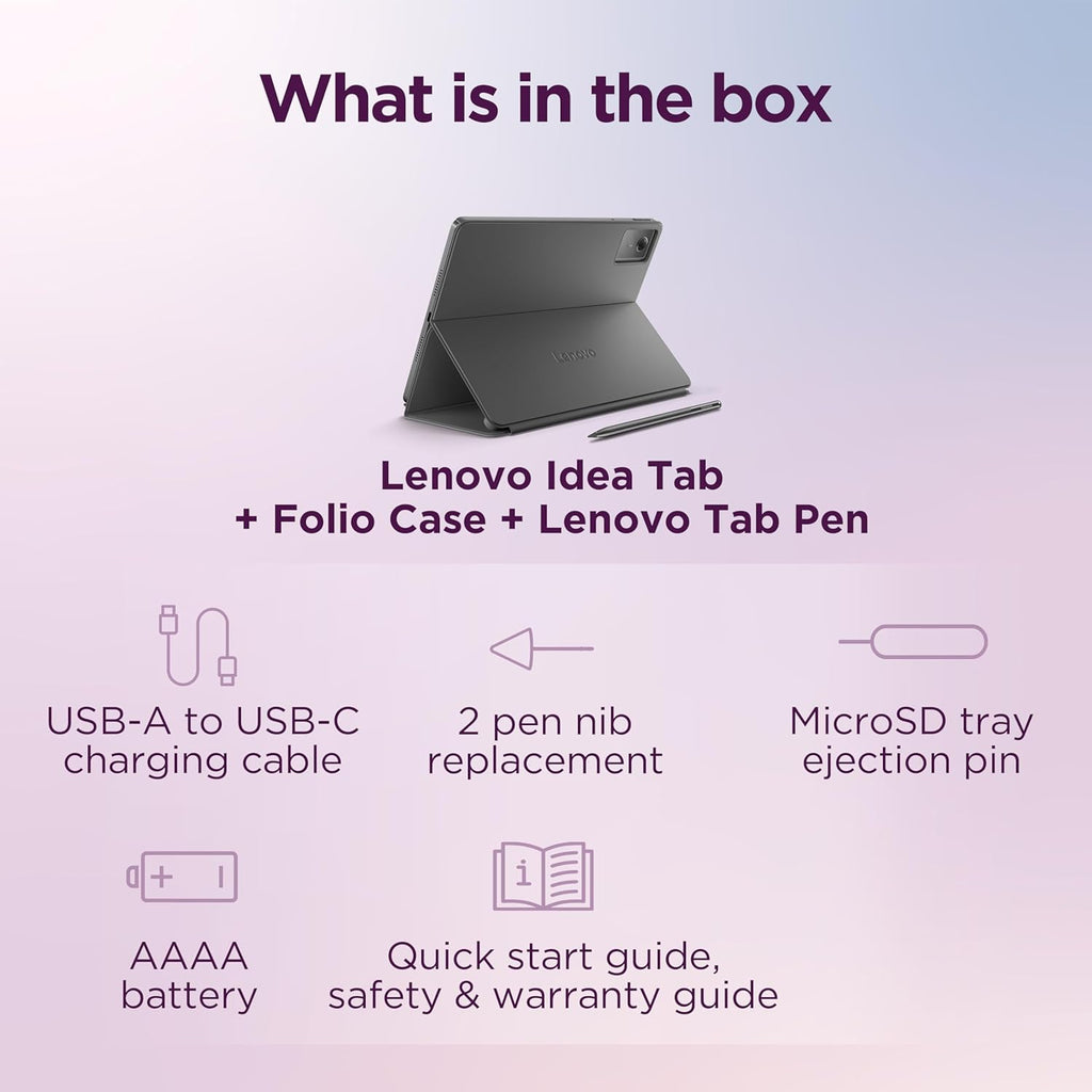 Lenovo Idea Tab - College Tablet - 11″ 2.5K IPS Touchscreen Display - 90Hz - MediaTek Dimensity 6300-4 GB Memory - 128 GB Storage - Integrated Arm Mali-G57 MC2 - Tab Pen and Folio Case