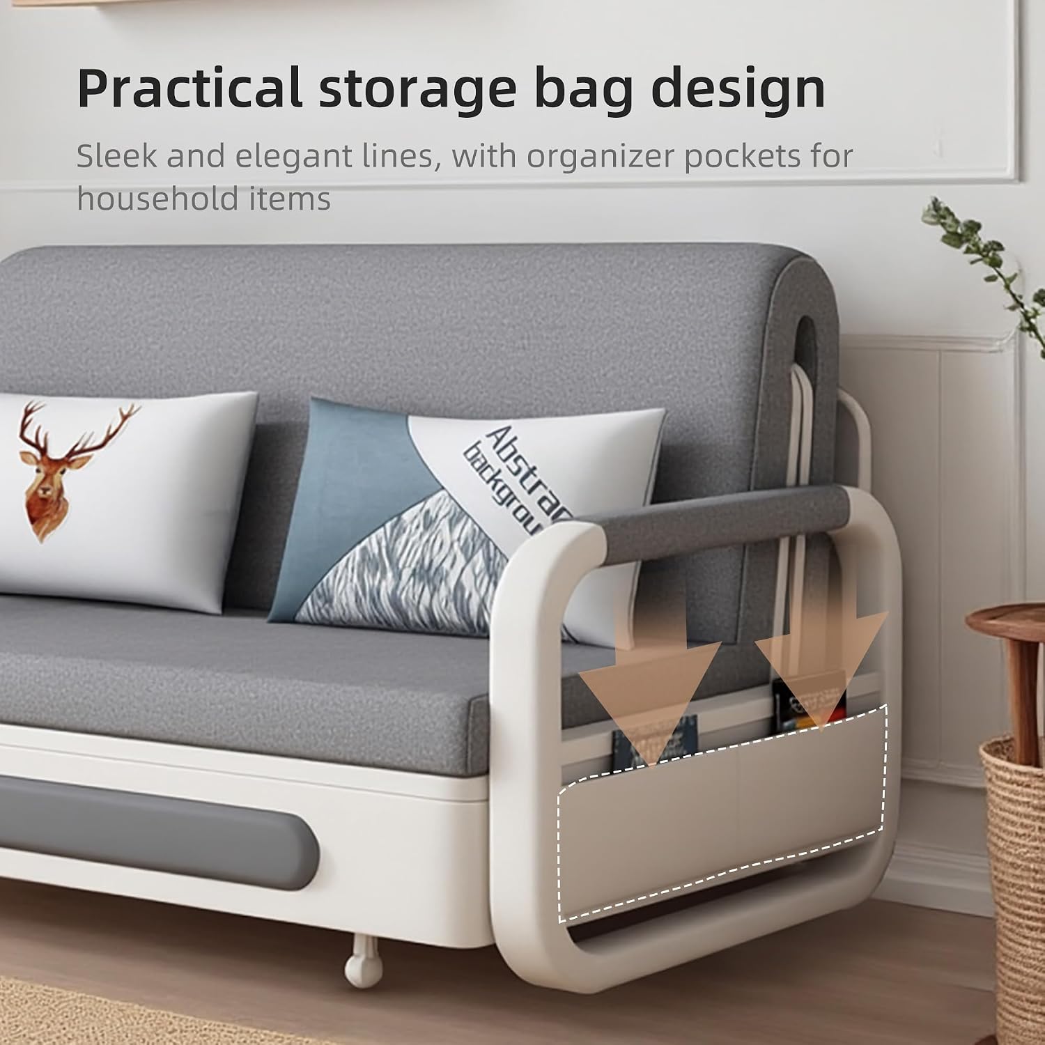 Pull-Out Sofa Daybed with Trundle, Versatile Futon Couch with Sleeping Function and Storage Space, Sofa Bed for Small Rooms and Living Rooms, Dark Grey and White (50.3')