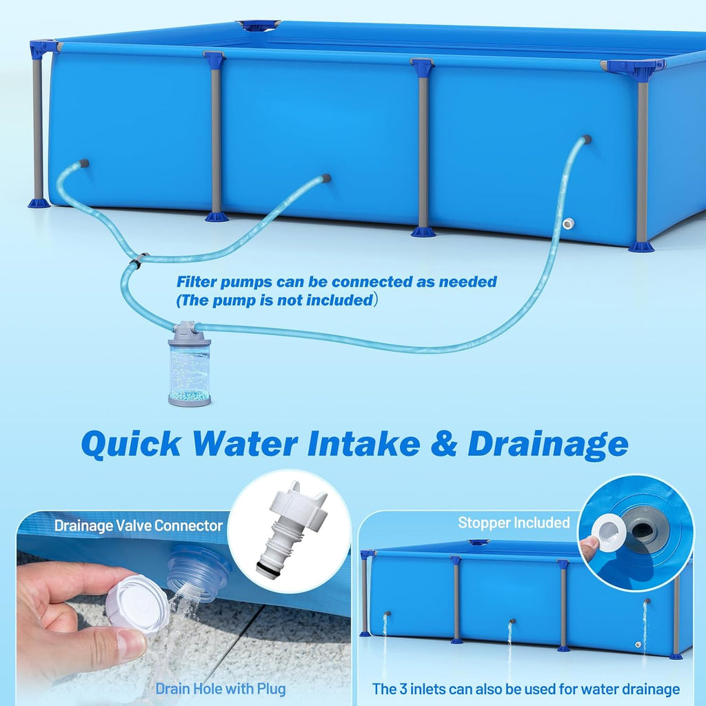 Goplus Above Ground Swimming Pool, 8.5'x6'x26'' Metal Frame Pool Set w/PVC Fabric, 3 Stoppers, Drainage Valve Connector, for Outdoor, Backyard, Garden, Patio (8.5' x 6' Rectangle, 690 Gal, Blue)
