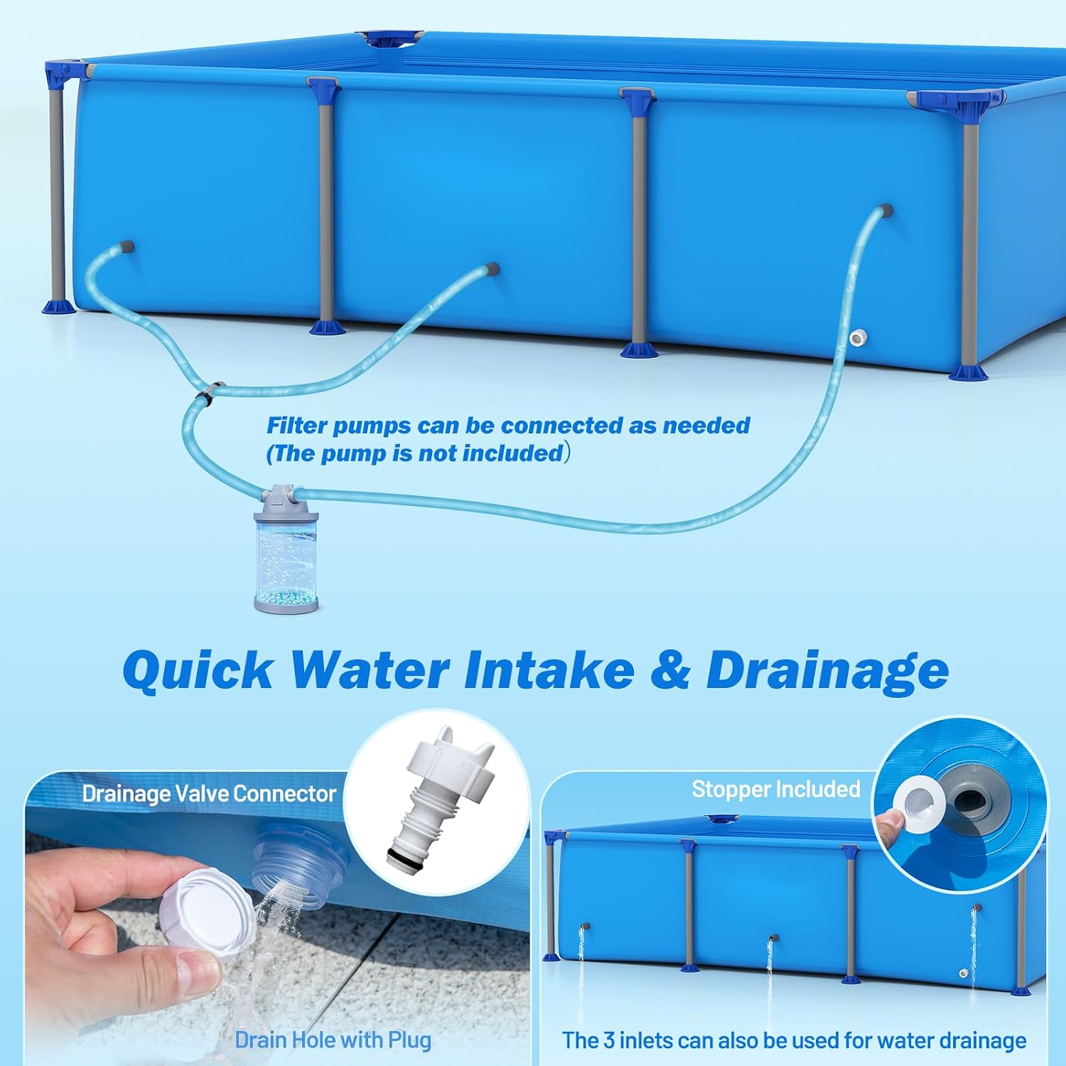 Goplus Above Ground Swimming Pool, 8.5'x6'x26'' Metal Frame Pool Set w/PVC Fabric, 3 Stoppers, Drainage Valve Connector, for Outdoor, Backyard, Garden, Patio (8.5' x 6' Rectangle, 690 Gal, Blue)