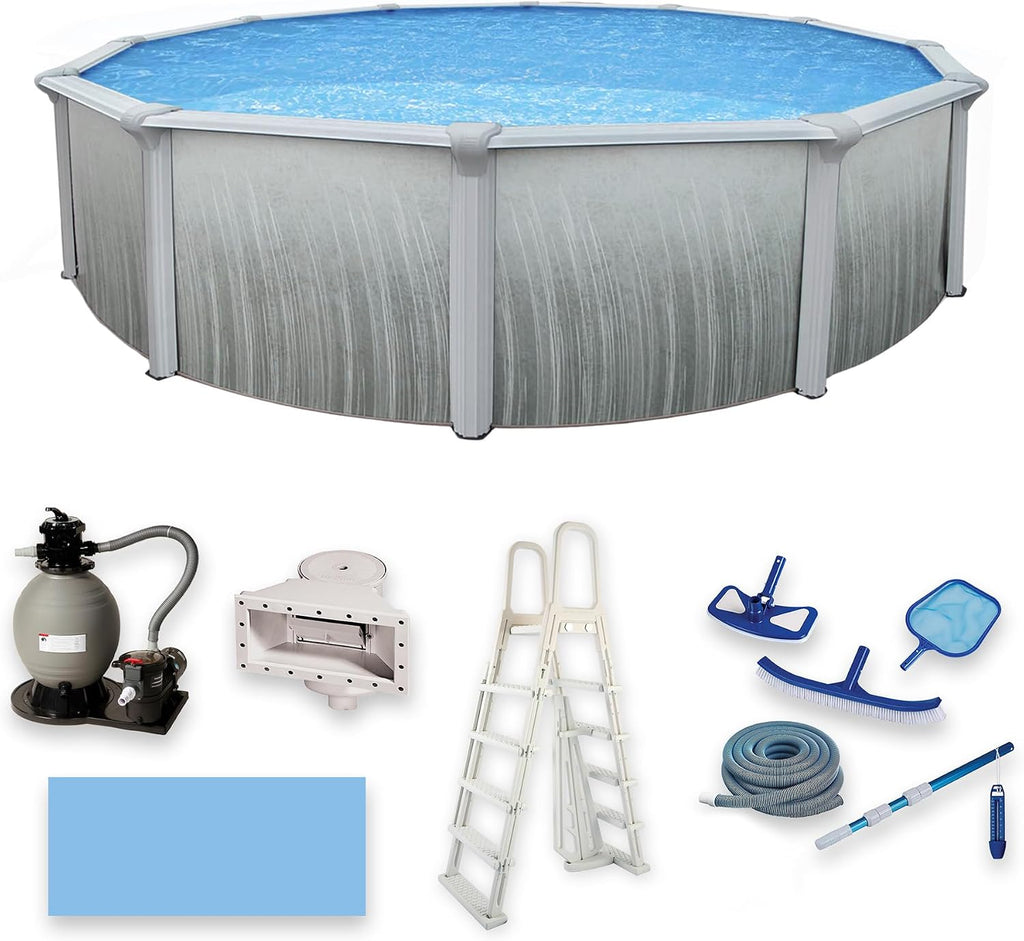 Martinique 15-ft Round 52-in Deep 7-in Top Rail Metal Wall Swimming Pool Package