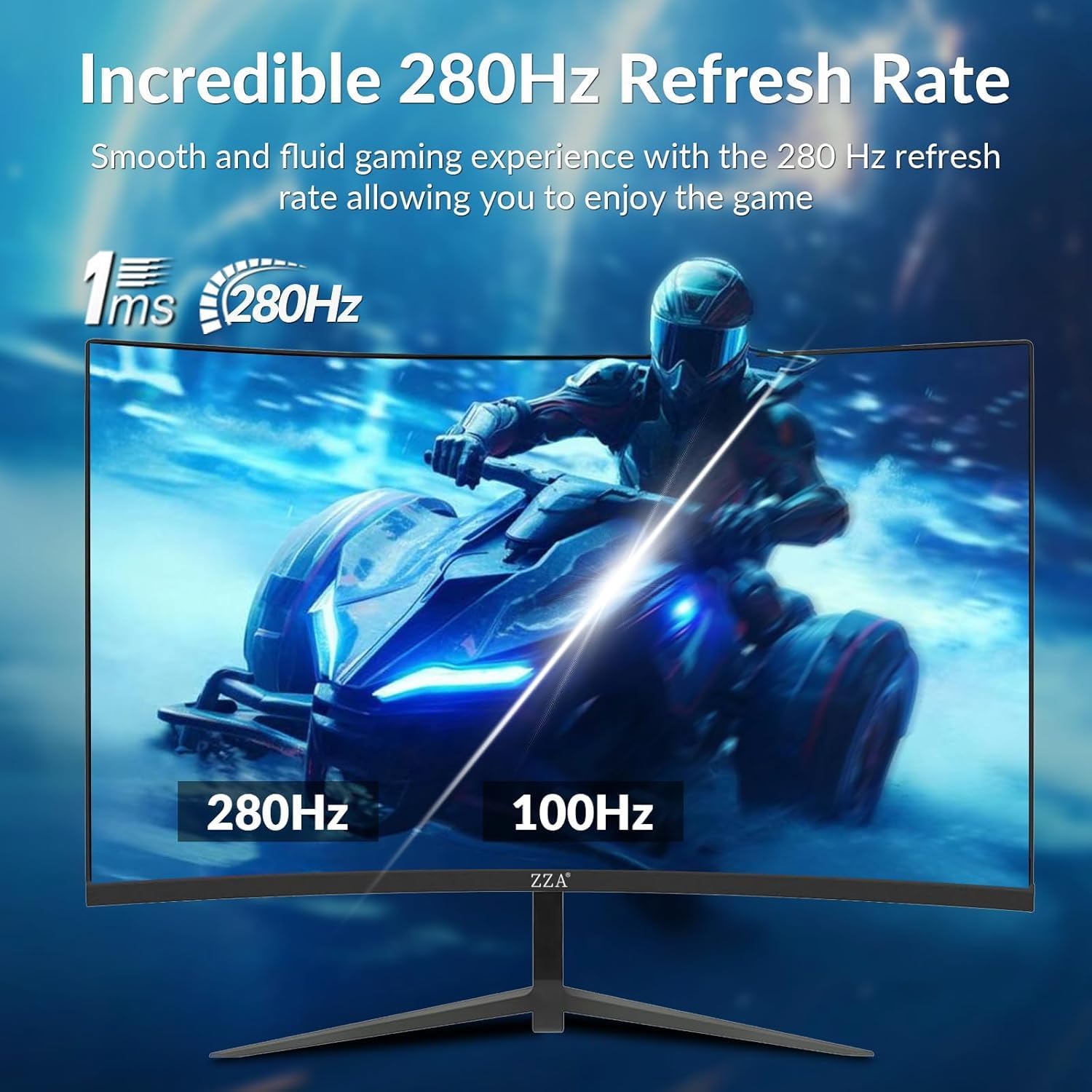 ZZA 27 Inch Curved Monitor 280Hz/240Hz FHD 1080P,Gaming Monitor 1800R VA Screen,Monitor 27 Inch 4000:1 120% sRGB,1Ms,AMD FreeSync,HDR,Low Blue Light,HDMI DP,VESA Support, DP Cable Incl
