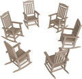 FOOWIN Outdoor Rocking Chair Set of 6, High Back Patio Rocking Chair, HDPE All Weather Resistant Porch Rocker for Adult, Oversized Rocking Chairs for Garden, Lawn, Indoor & Outdoor Use, Brown