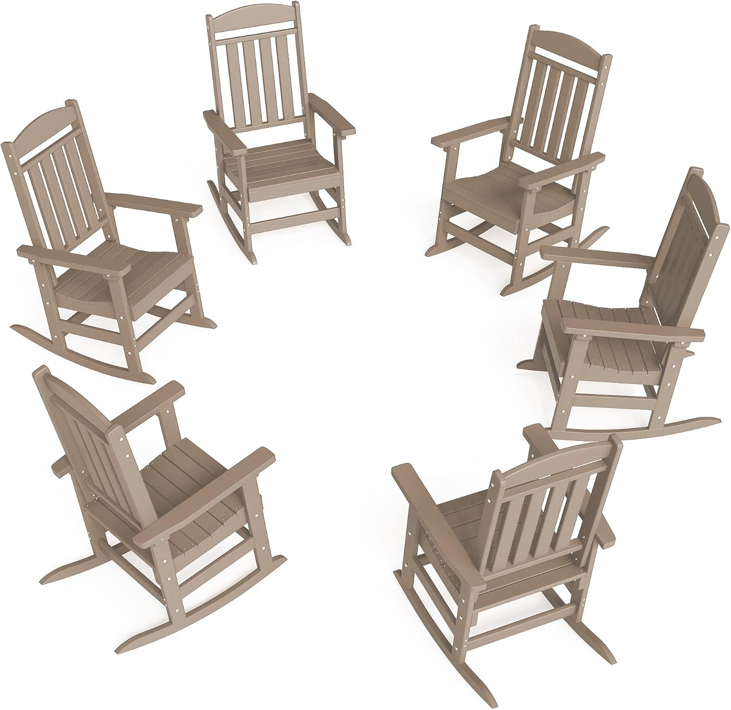 FOOWIN Outdoor Rocking Chair Set of 6, High Back Patio Rocking Chair, HDPE All Weather Resistant Porch Rocker for Adult, Oversized Rocking Chairs for Garden, Lawn, Indoor & Outdoor Use, Brown