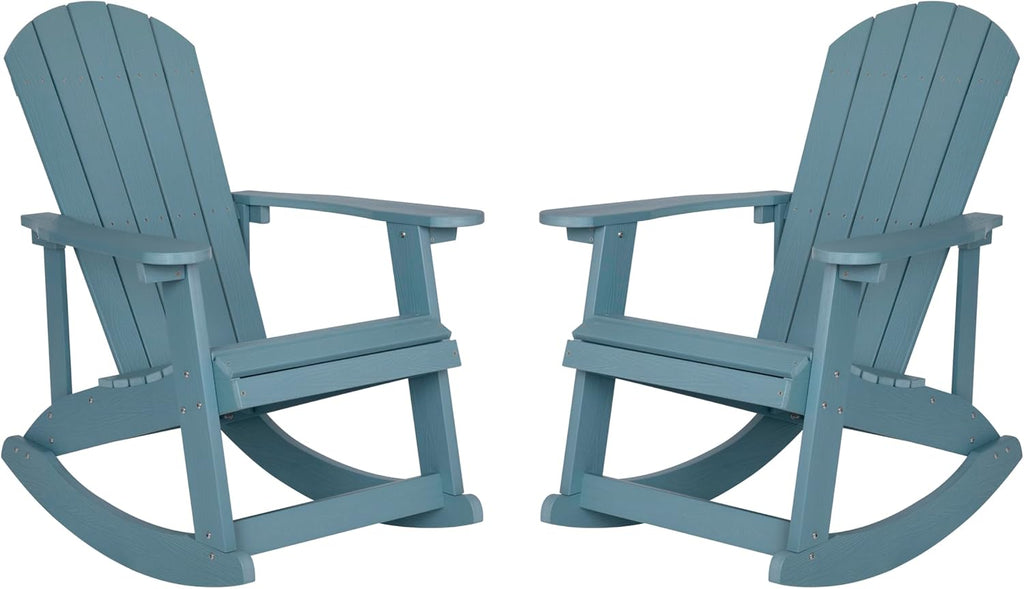 Flash Furniture Savannah Poly Resin Wood Adirondack Rocking Chair - All Weather Sea Foam Polystyrene - Stainless Steel Hardware - Set of 2