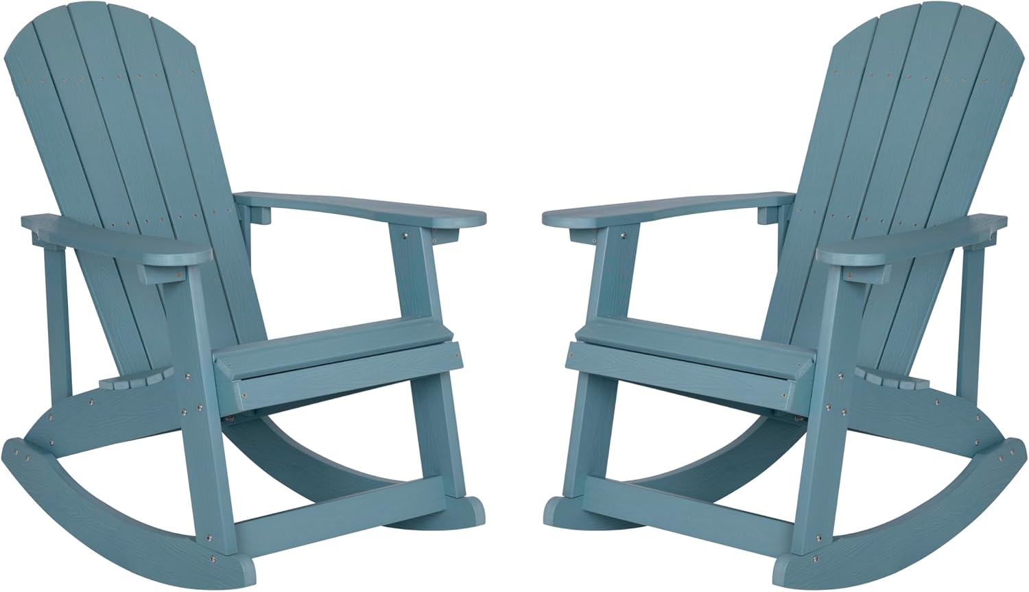 Flash Furniture Savannah Poly Resin Wood Adirondack Rocking Chair - All Weather Sea Foam Polystyrene - Stainless Steel Hardware - Set of 2