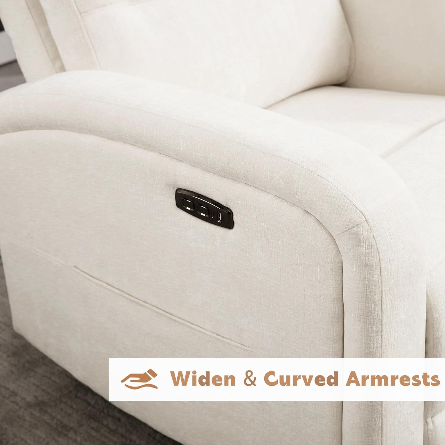 Power Glider Recliner Nursery Chair,Swivel Rocker Recliner with Adjustable Backrest Support,Chenille Nursery Rocking Chairs Recliner with USB and Type-C Ports for Nursery Living Room(Cream White)